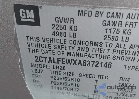 2010 GMC Terrain Slt-1 z USA, uszkodzony, nr VIN 2CTALFEWXA6372146